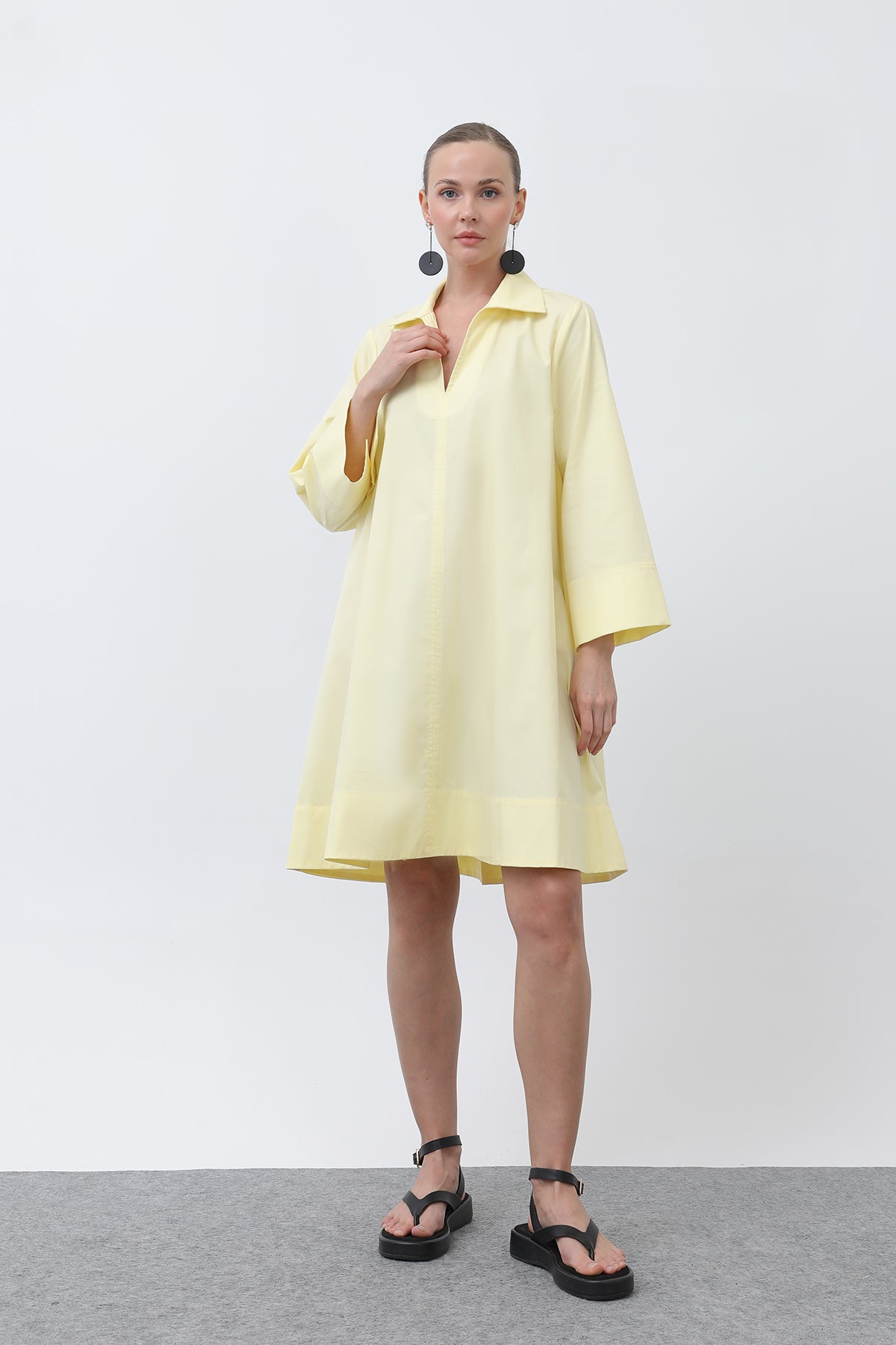 Kadın Poplin Mini Elbise -32274ELB - YELLOW