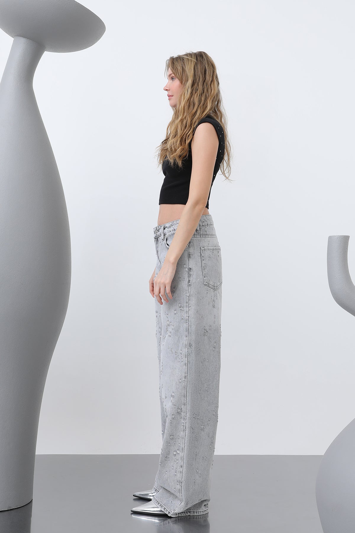 Kadın Basic Bol Denim Pantolon -32277PNT