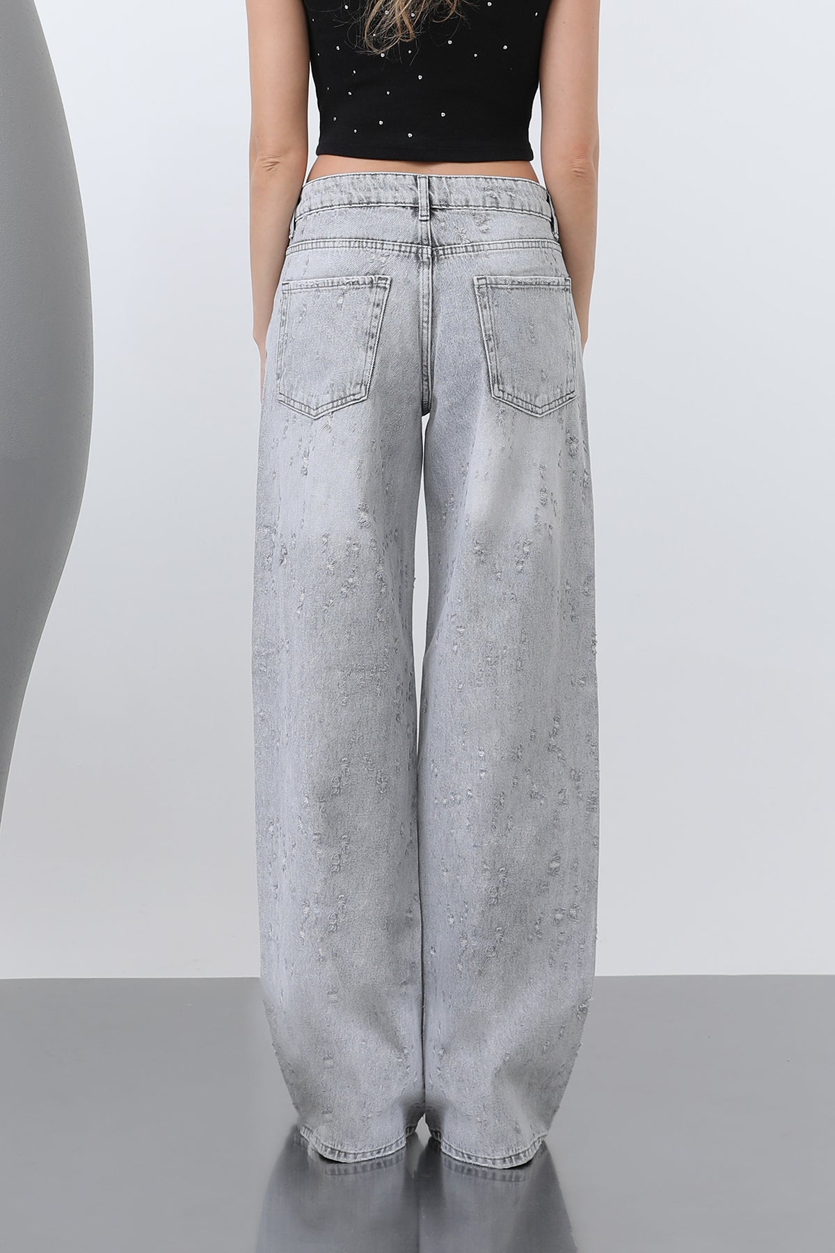 Kadın Basic Bol Denim Pantolon -32277PNT