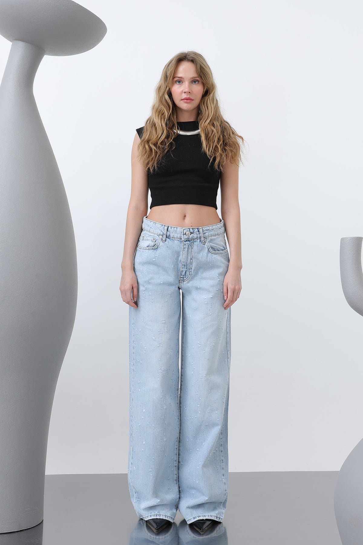 Kadın Basic Bol Denim Pantolon -32277PNT