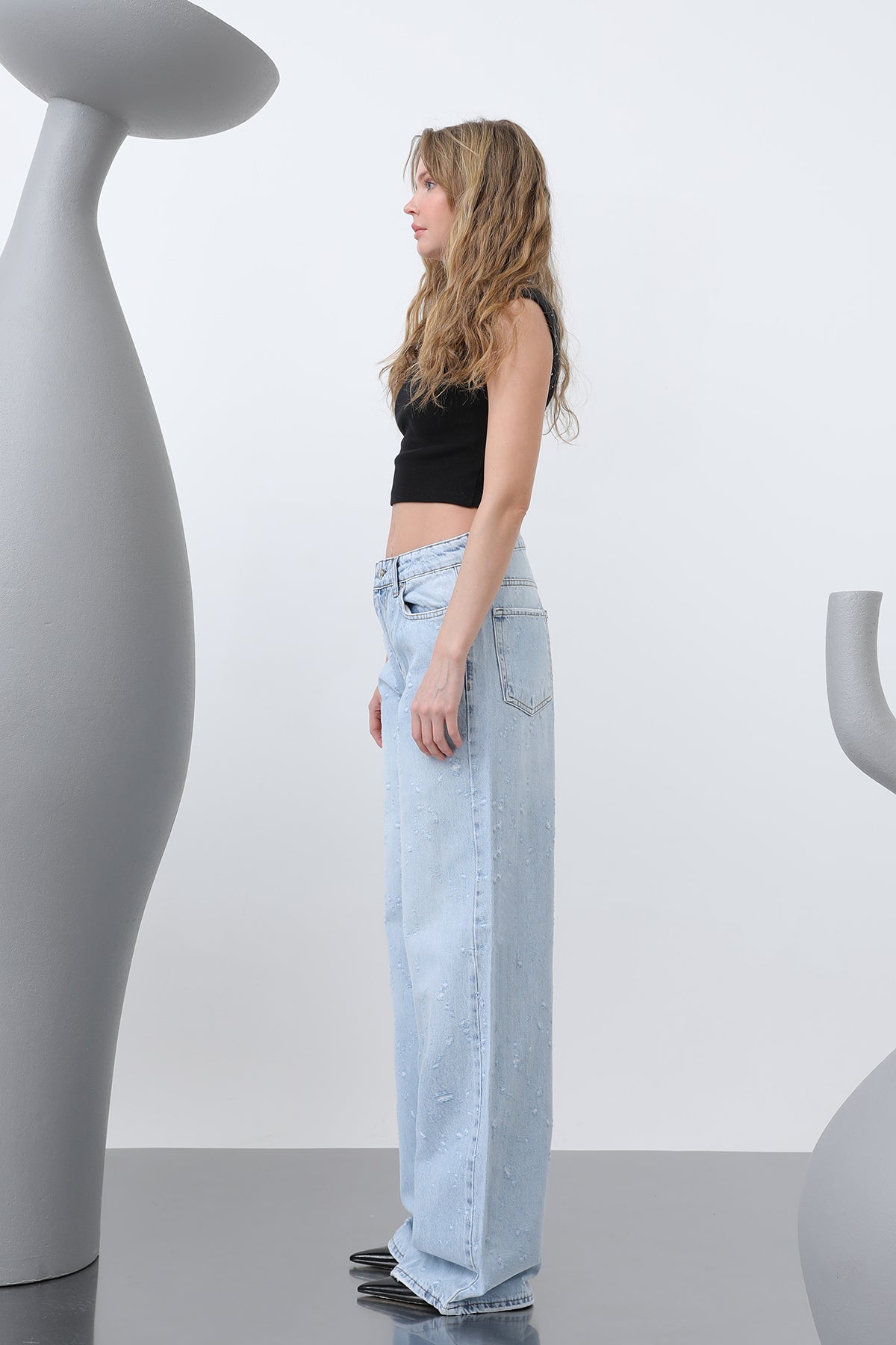 Kadın Basic Bol Denim Pantolon -32277PNT