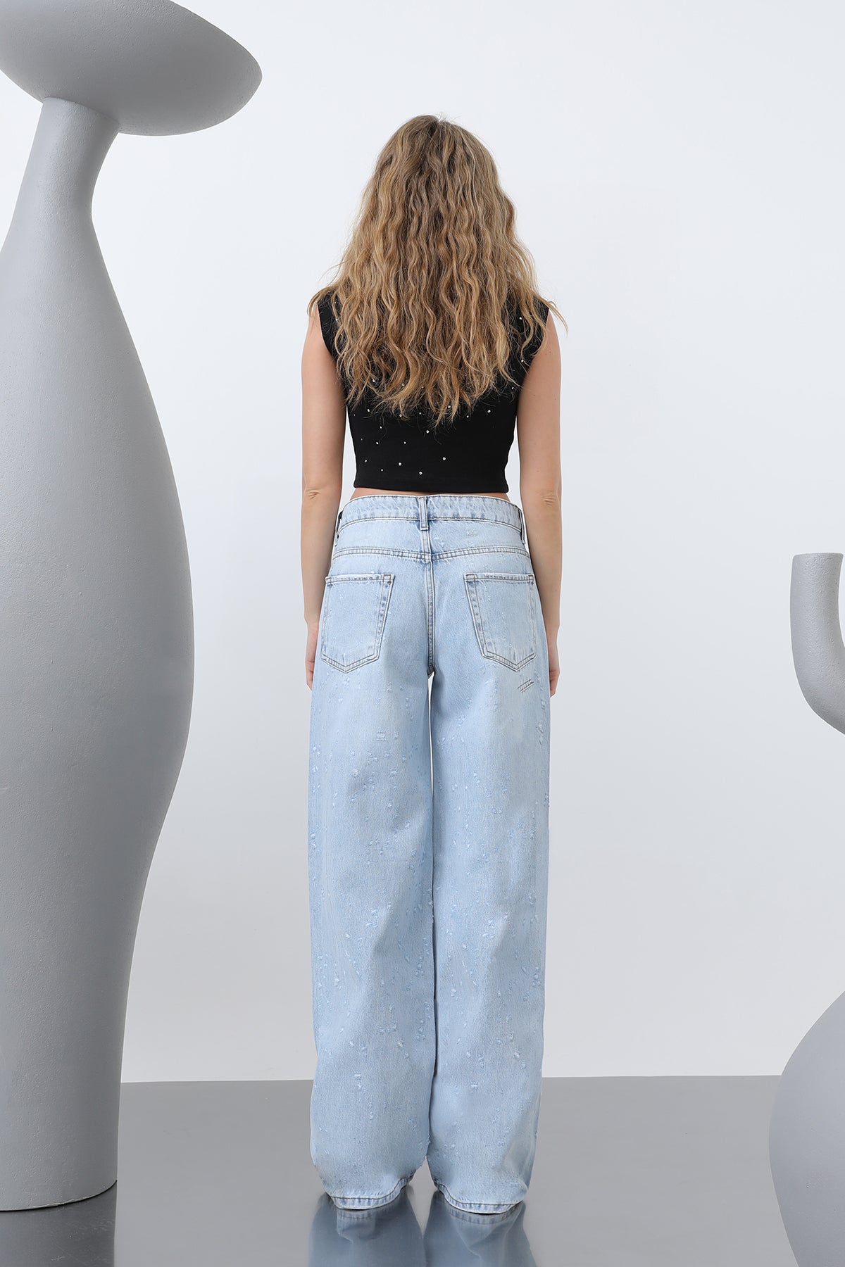 Kadın Basic Bol Denim Pantolon -32277PNT