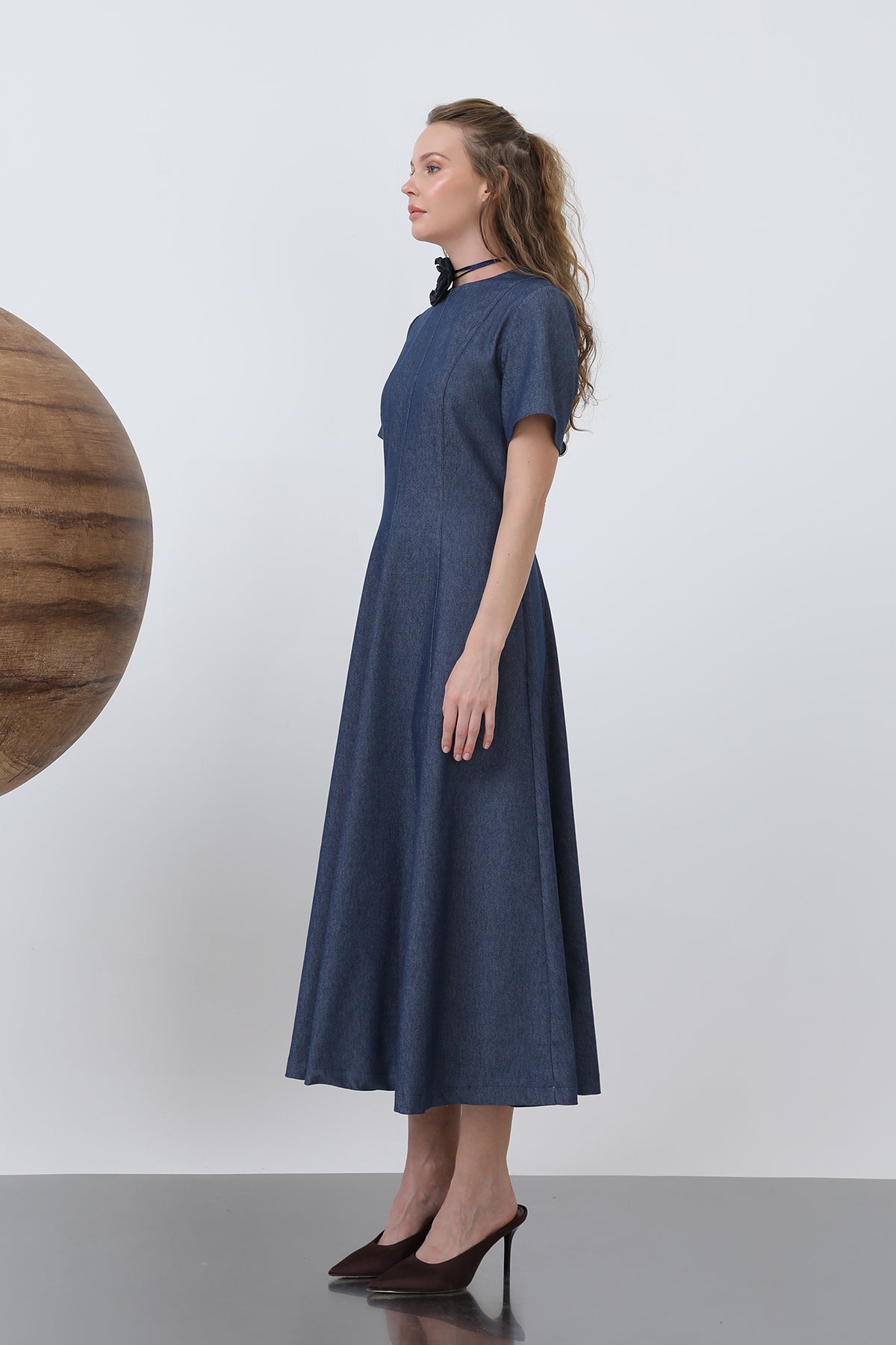 Kadın Denim Açılımlı Midi Elbise - 32308ELB