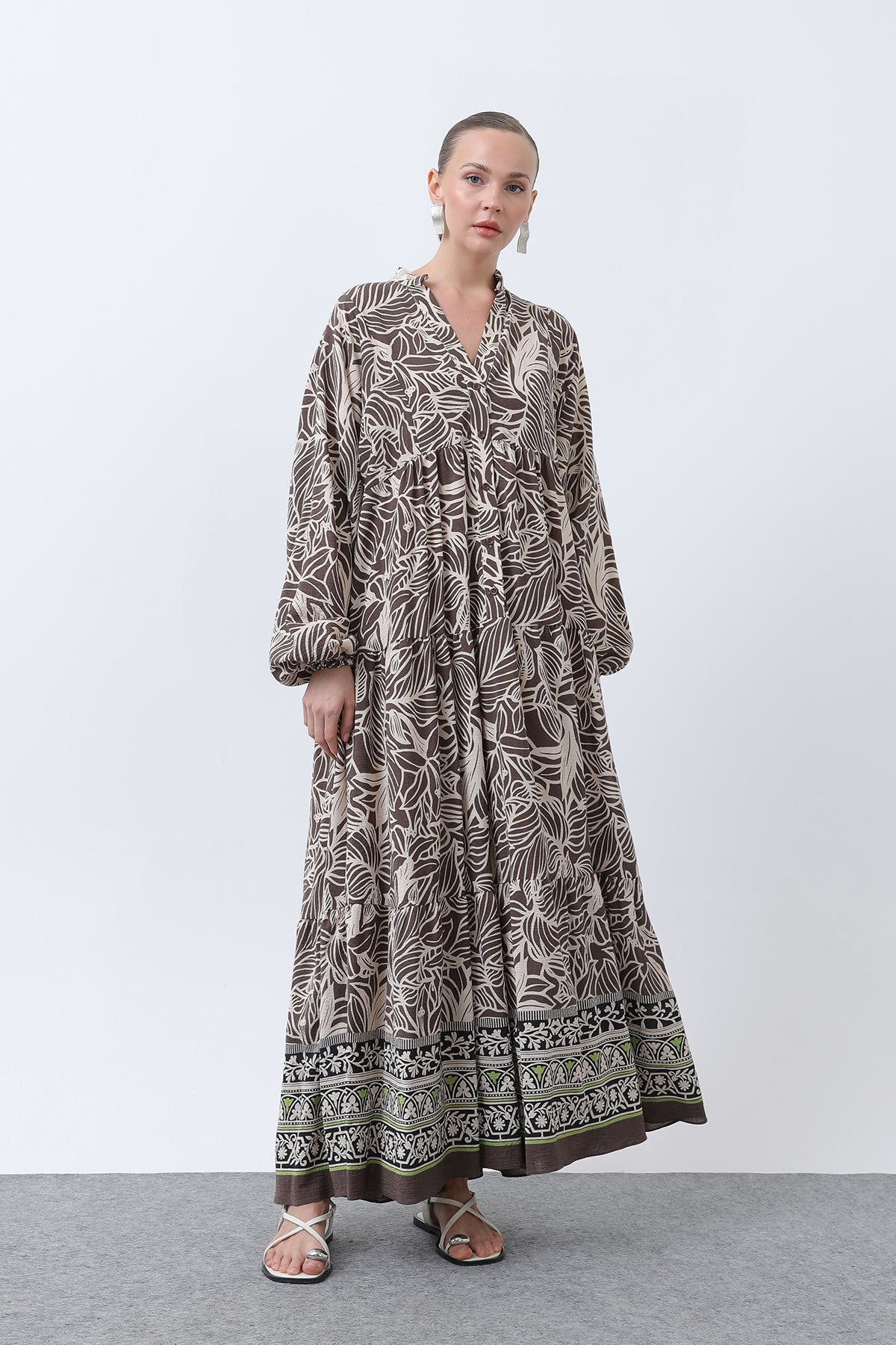 Kadın Desenli Elbise - 32311ELB - BROWN