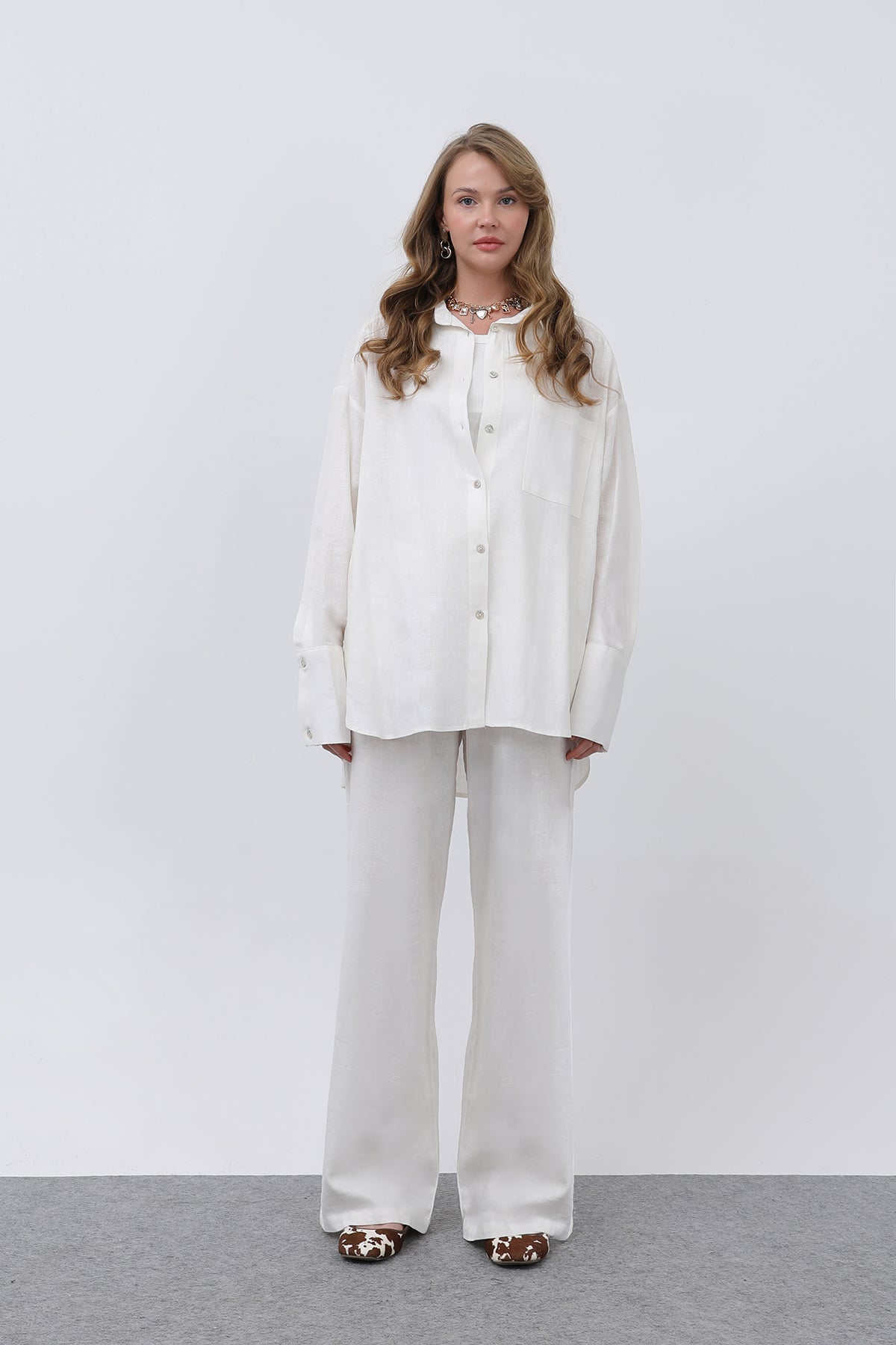 Women's Basic Linen Shirt - 32328GML
