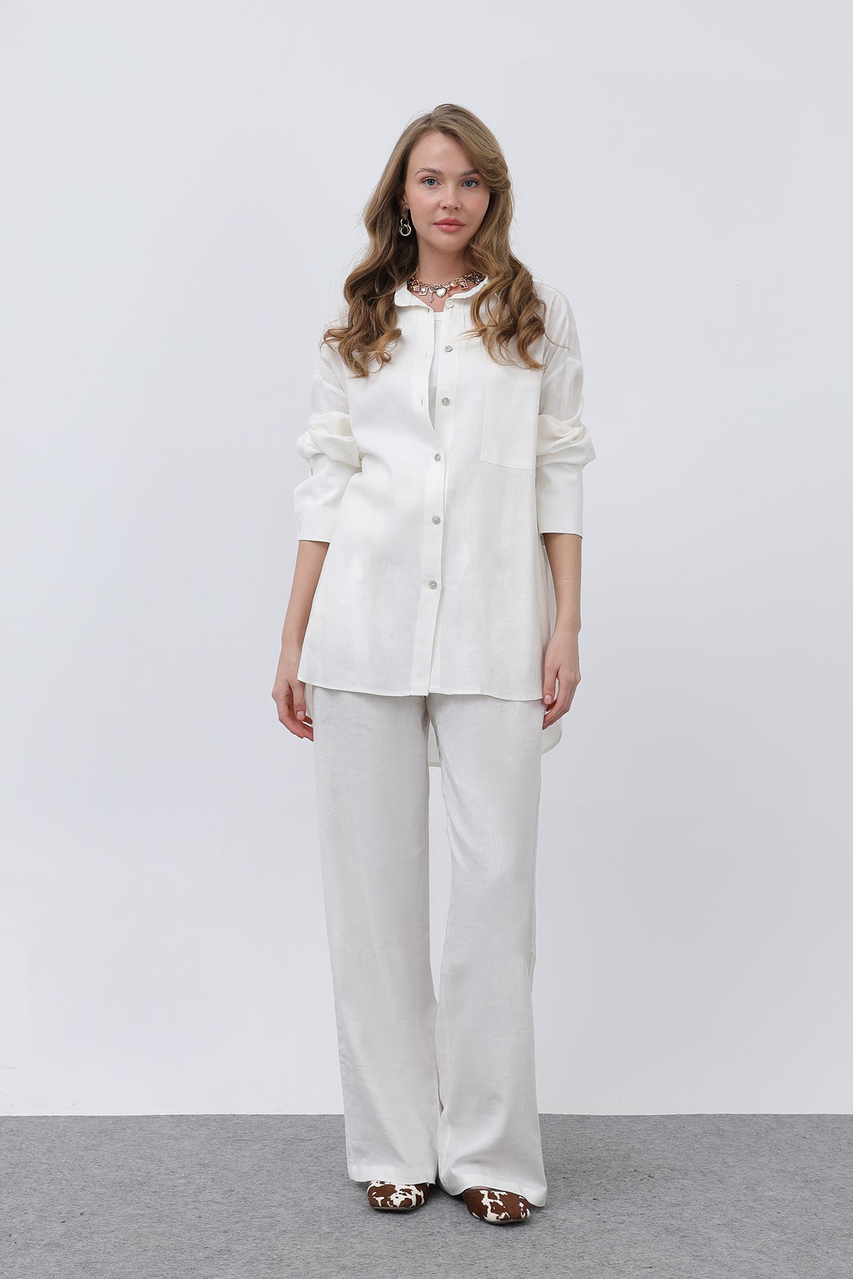 Women's Basic Linen Shirt - 32328GML