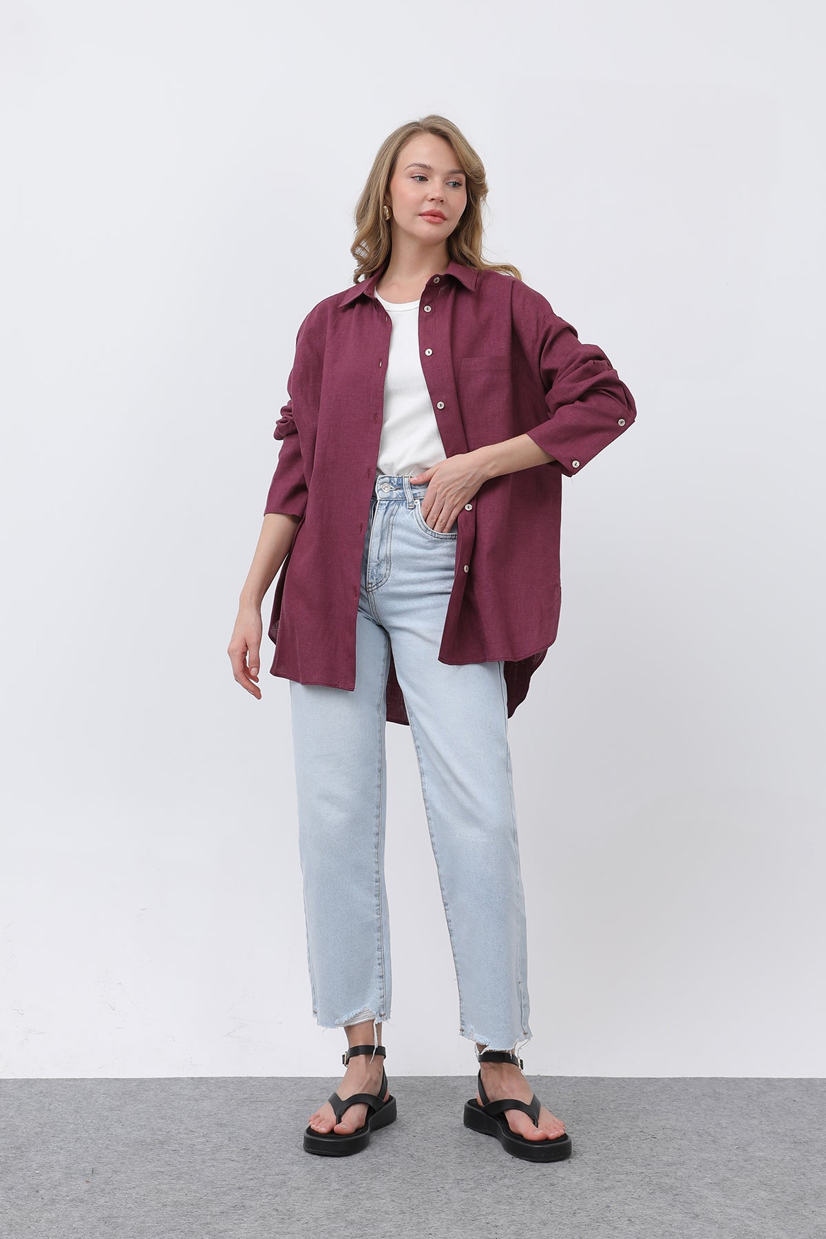 Women's Basic Linen Shirt - 32328GML