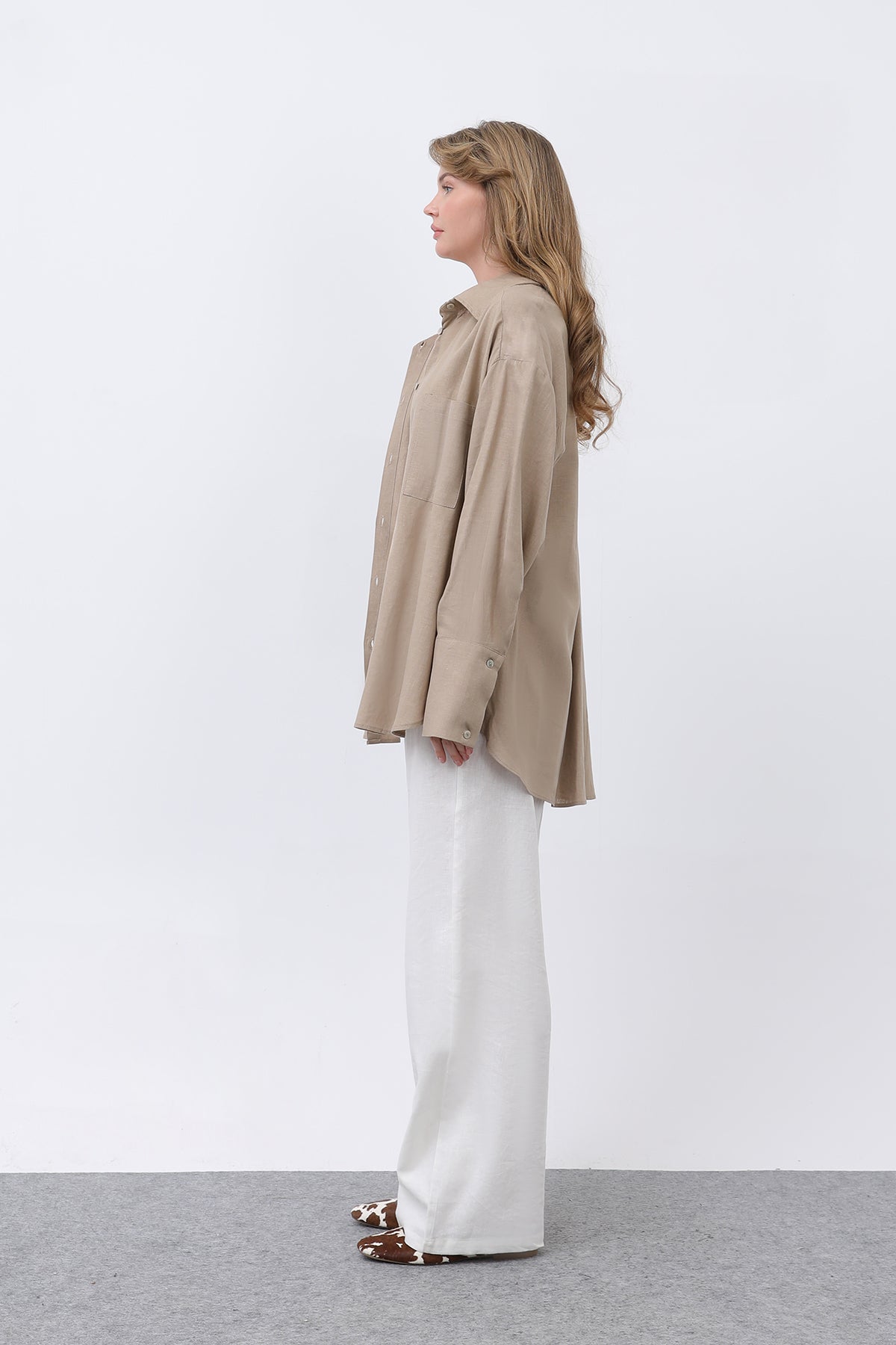 Women's Basic Linen Shirt - 32328GML