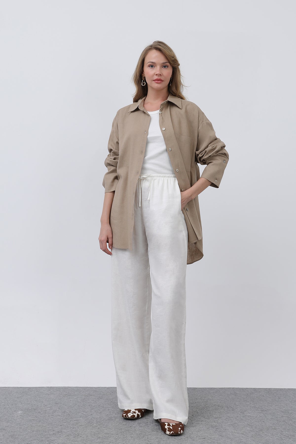 Women's Basic Linen Shirt - 32328GML