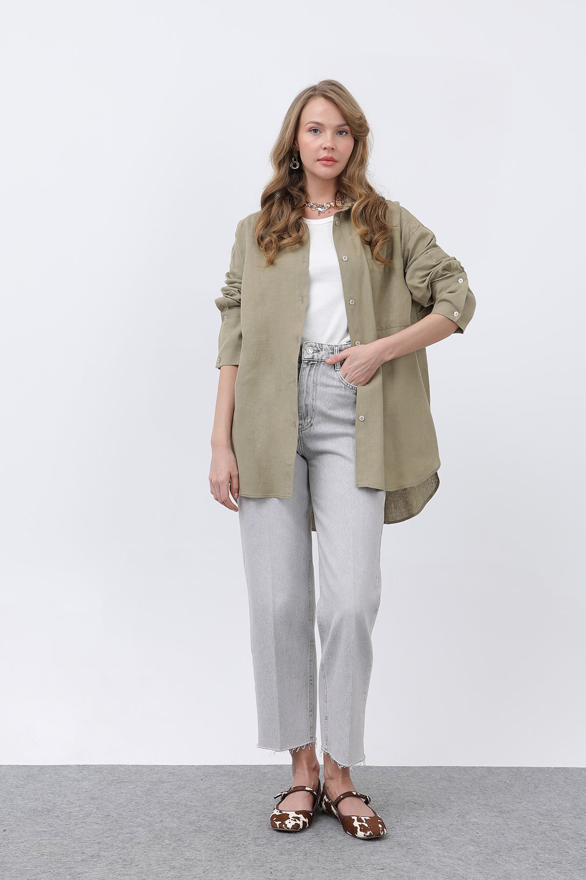 Women's Basic Linen Shirt - 32328GML