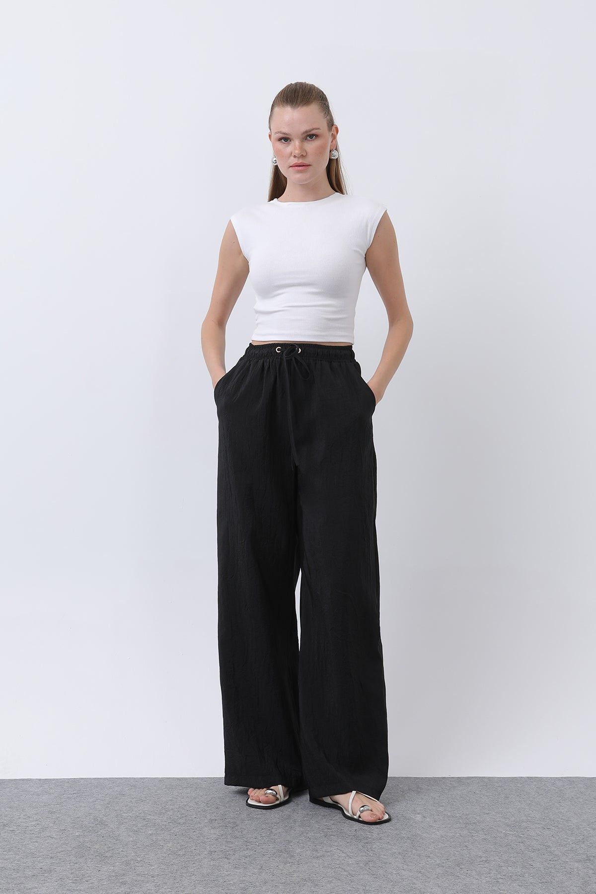 Kadın Belden Bağlamalı Pantolon - 32334PNT - BLACK