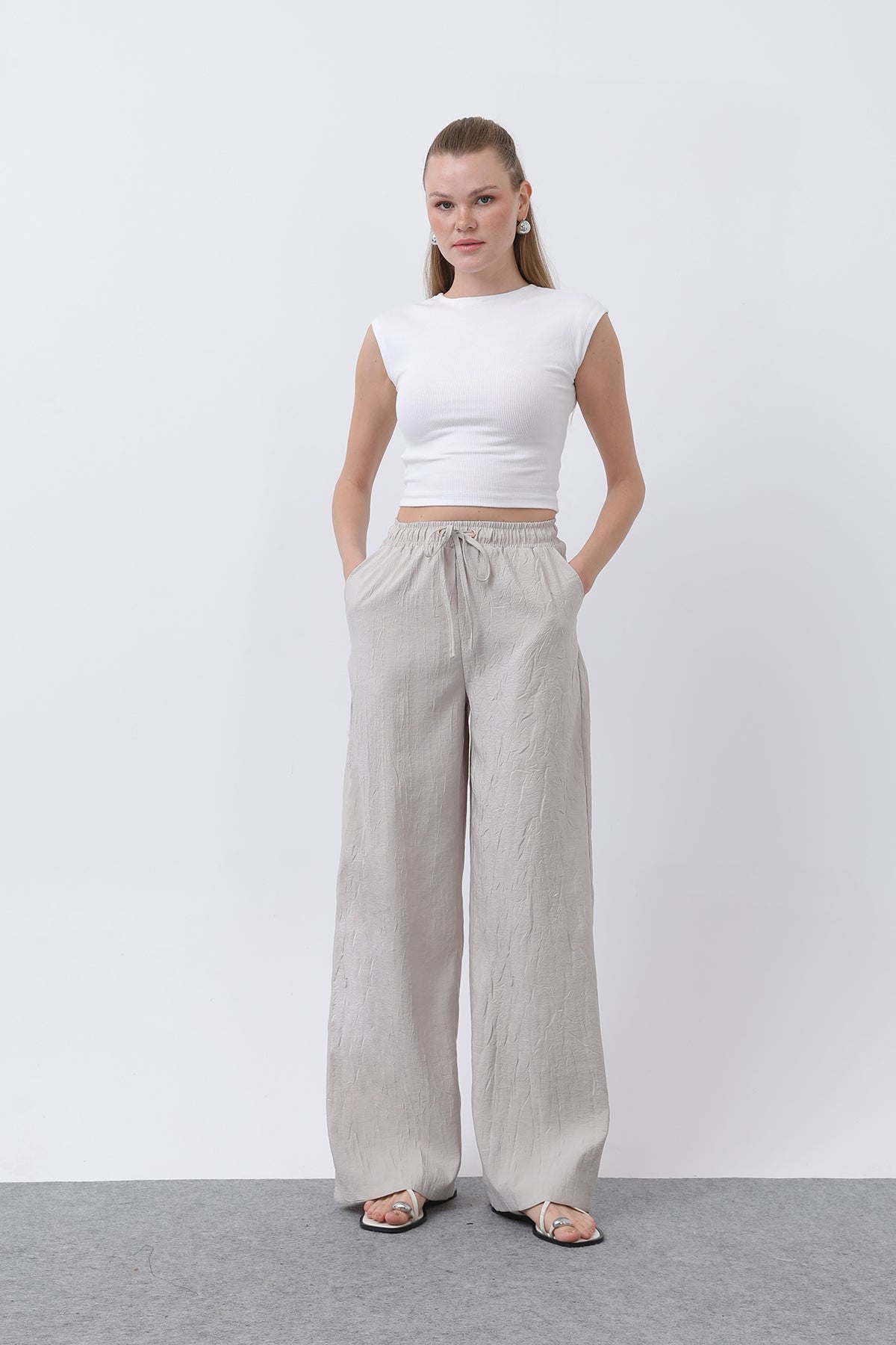 Kadın Belden Bağlamalı Pantolon - 32334PNT - STONE