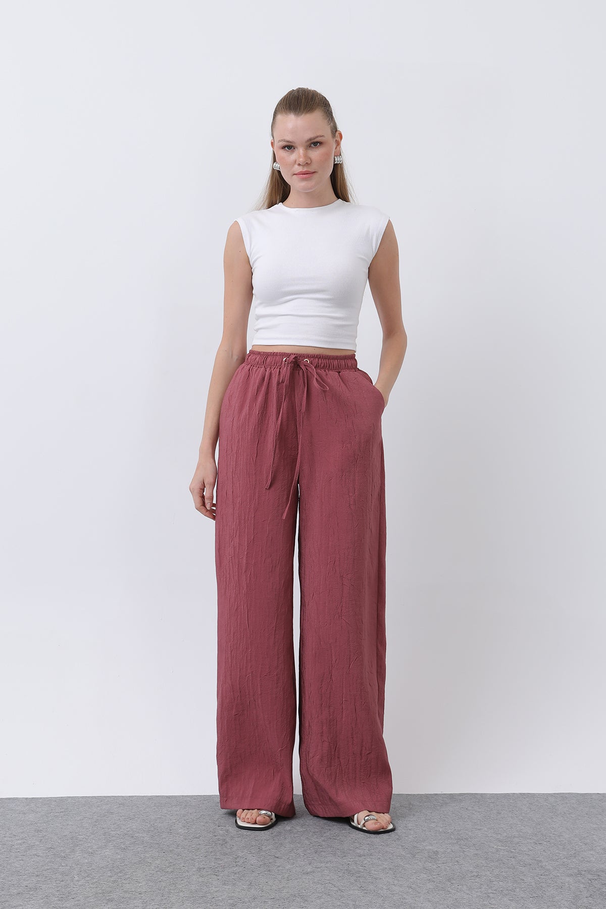 Kadın Belden Bağlamalı Pantolon - 32334PNT - ROSE