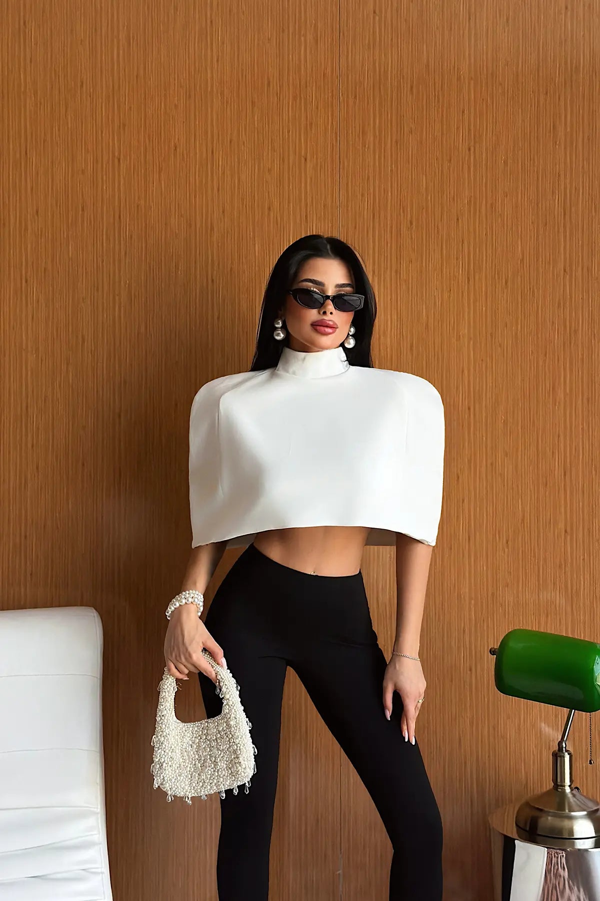 Beyaz Fermuar Detay Crop Top