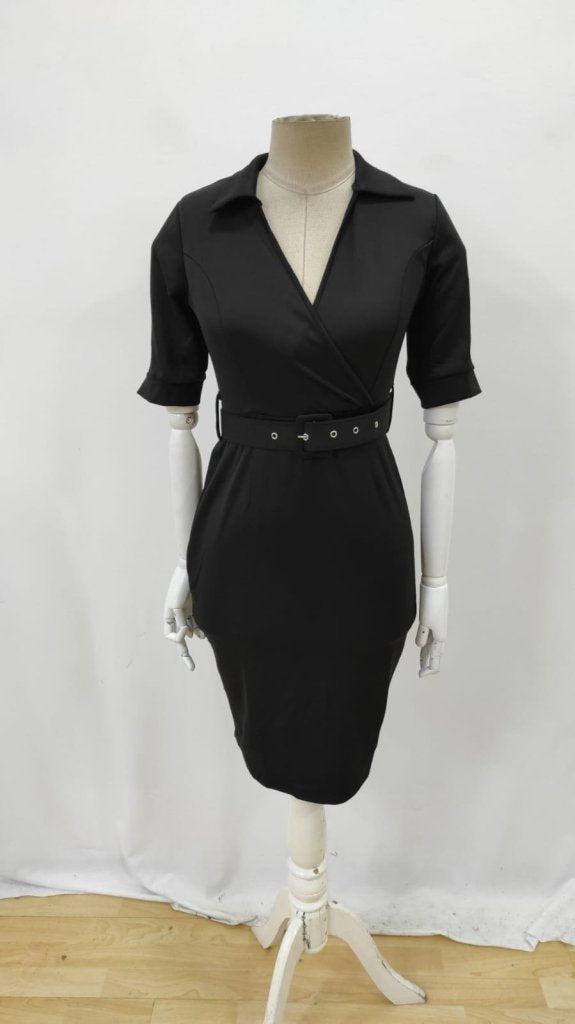 Women's Short-Sleeved, Collared, Wrap-Around, Belted Midi Modal Dress, 26054