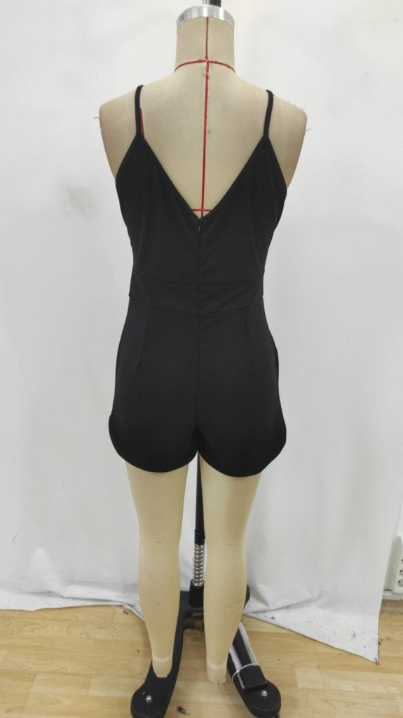 Women's Spaghetti Strap Crossover Neck Crepe Short Skirt Jumpsuit with Pocket Detail, Imported, 26898
