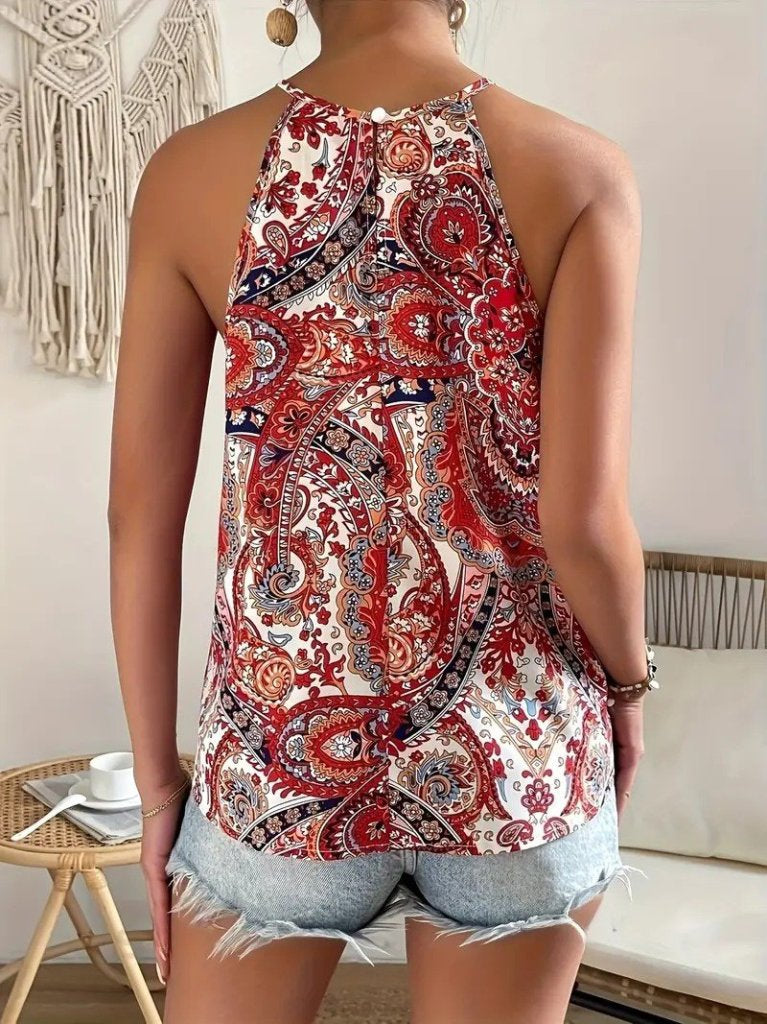 Kadın Halter Kollu Damla Detaylı Desenli Süprem Bluz, 34782