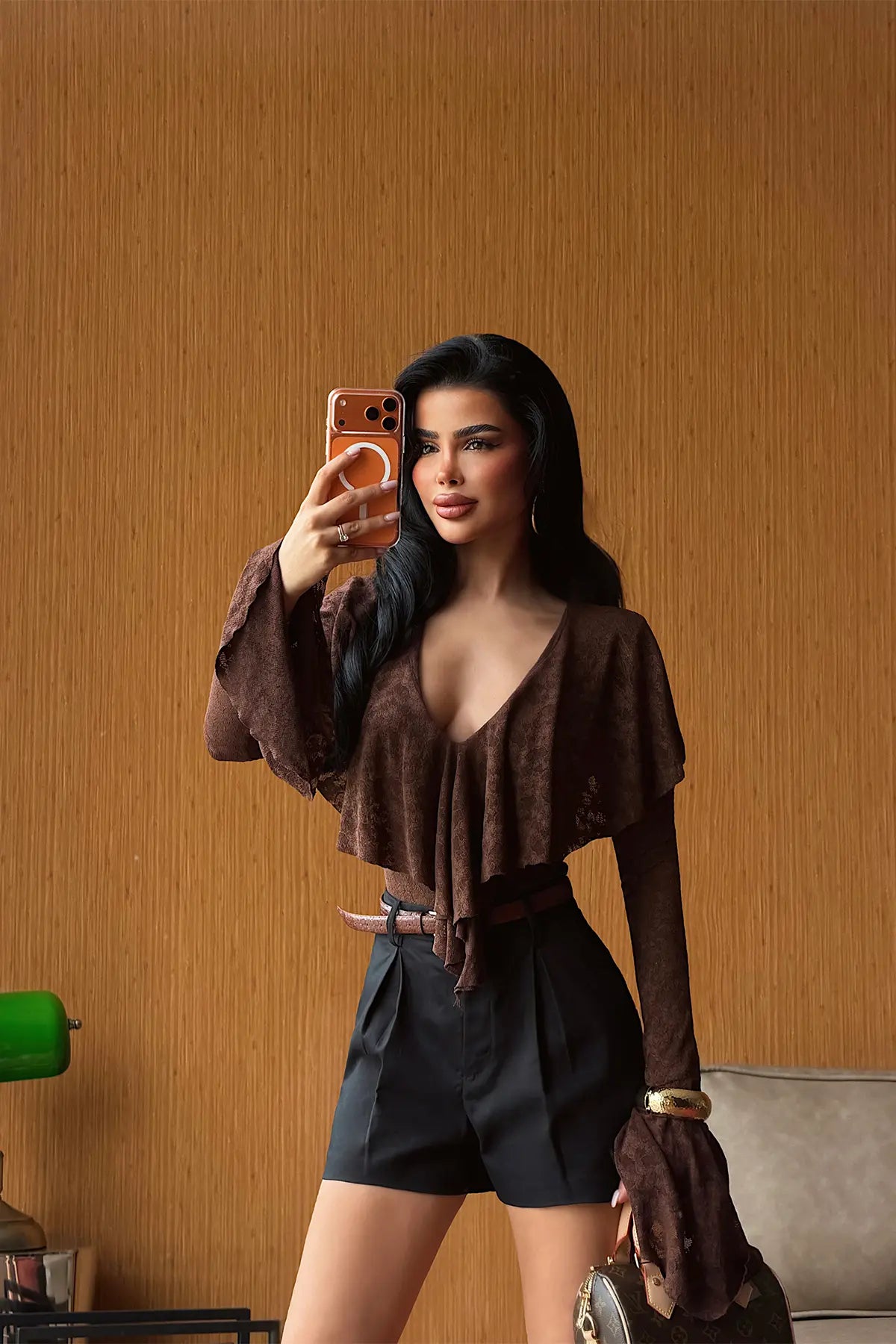Kahverengi Dantel Detay Bodysuit