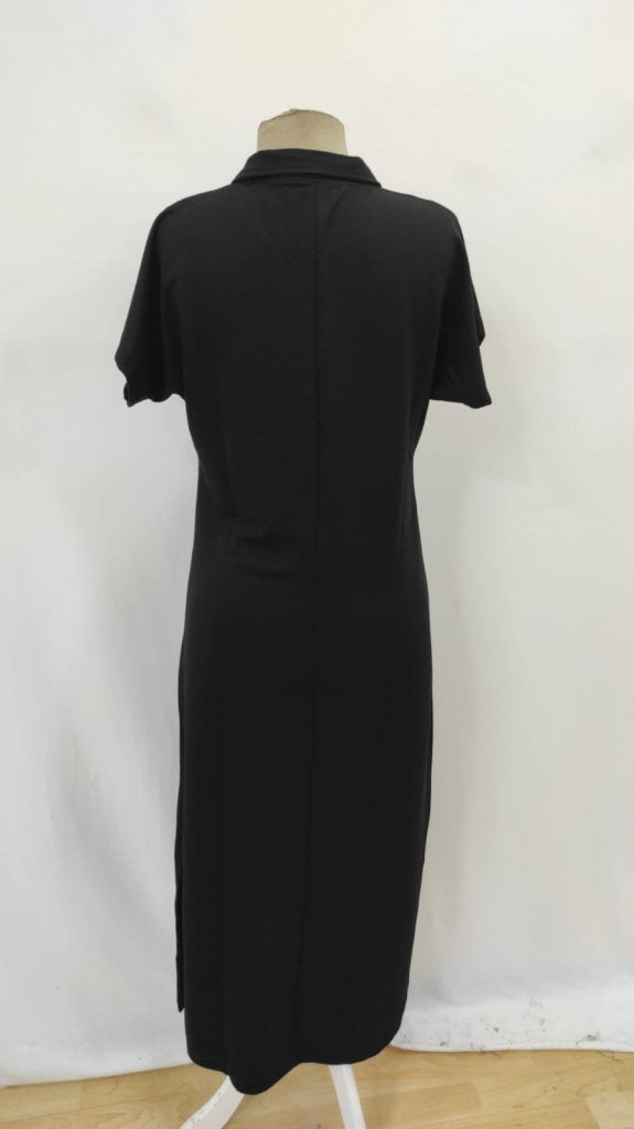 Women's Short Sleeve Collared Side Slit Viscose Two-Thread Dress, 26289