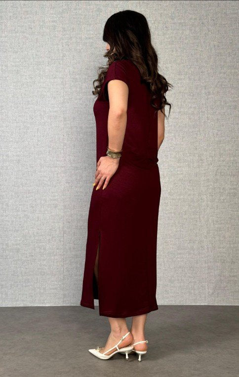 Women's Short Sleeve Collared Side Slit Viscose Double Knit Dress, 26291