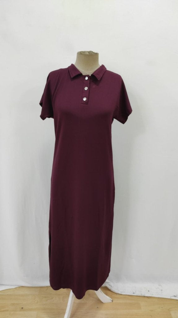 Women's Short Sleeve Collared Side Slit Viscose Double Knit Dress, 26291