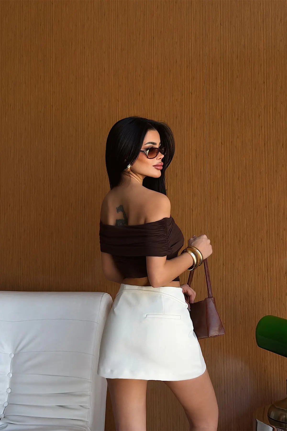 Kahverengi Basic Crop Top