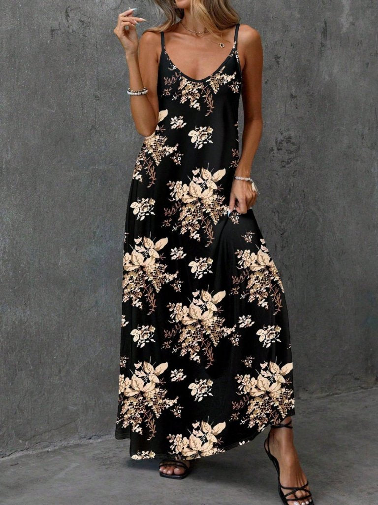 Women's Floral Print V-Neck Strappy Suprem Dress, 26355
