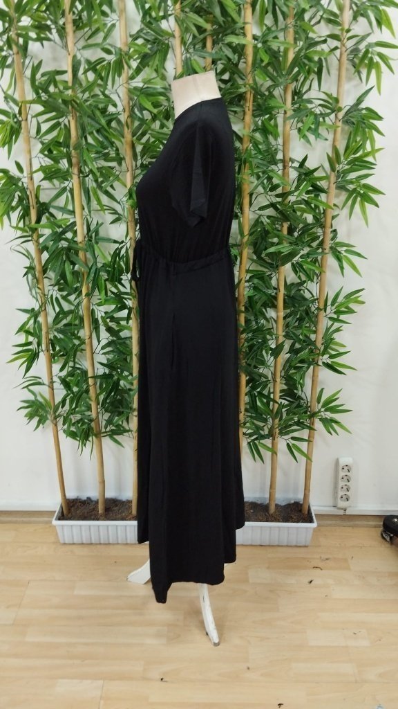 Women's Short-Sleeved Crew Neck Maxi Length Viscose Dress with Tie Waist, 26679