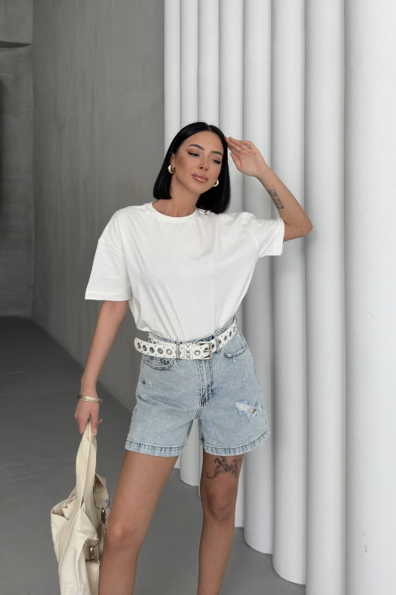 Kot Şort - Kar Yıkama Açık Mavi - (S-XL-6) - 6