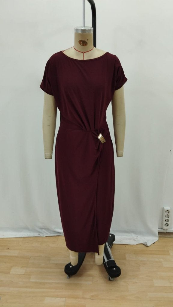 Kadın Kısa Kollu Tek Omuzdan Açık Beli Lastikli Sandy Maxi Elbise , 34333