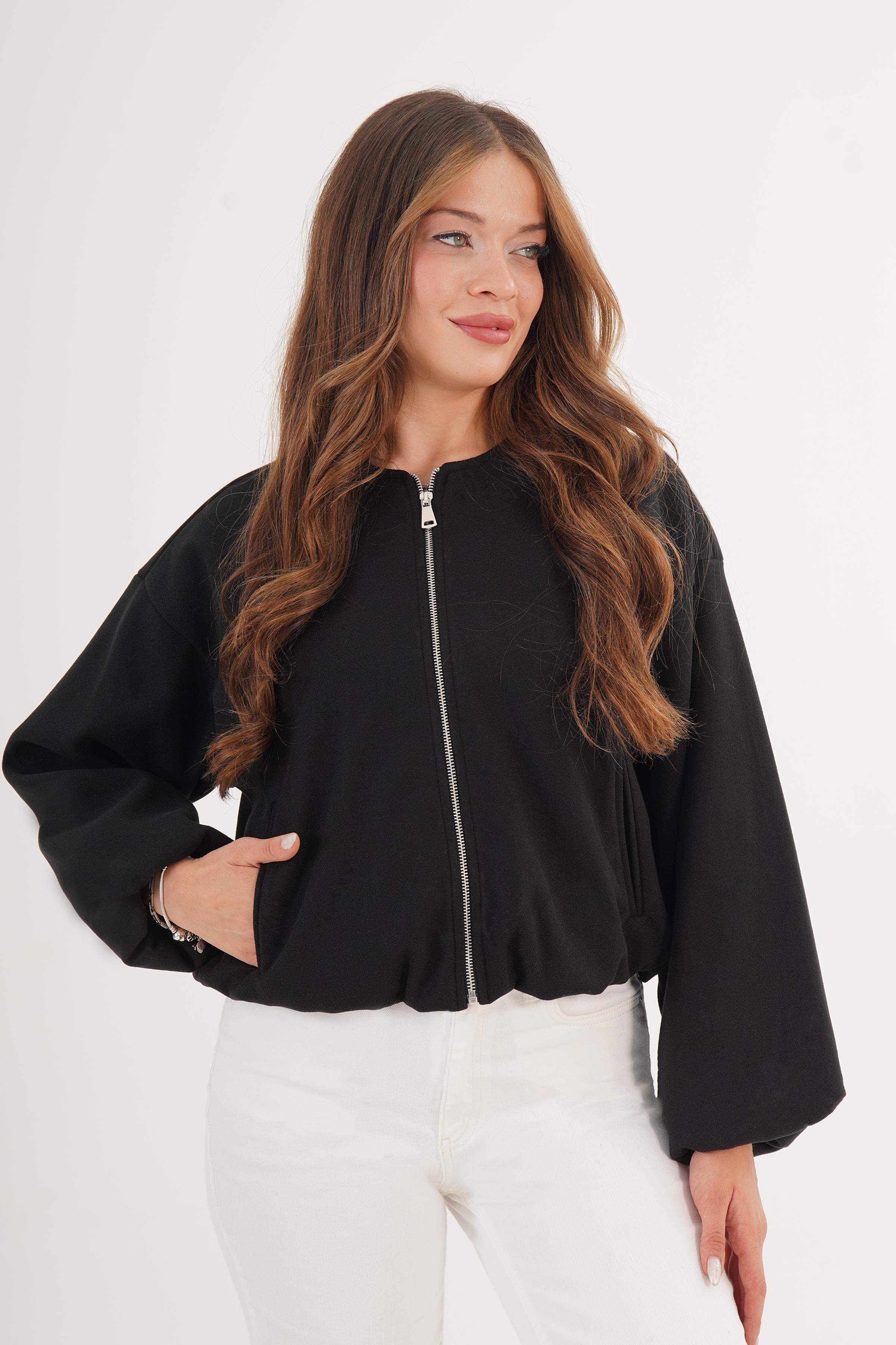 Fermuarlı İç Astarlı Bomber Siyah Toptan Ceket