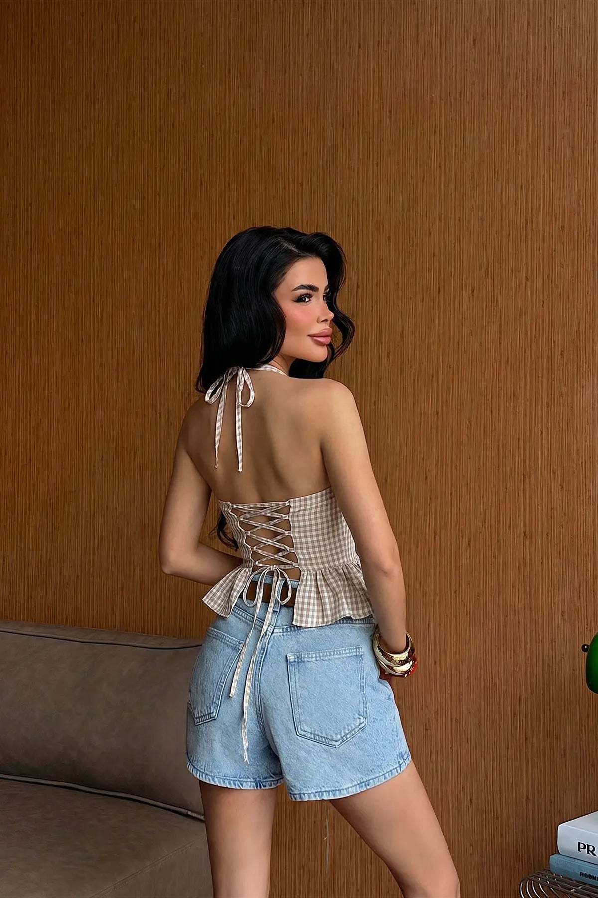 Bej Askılı Crop Top