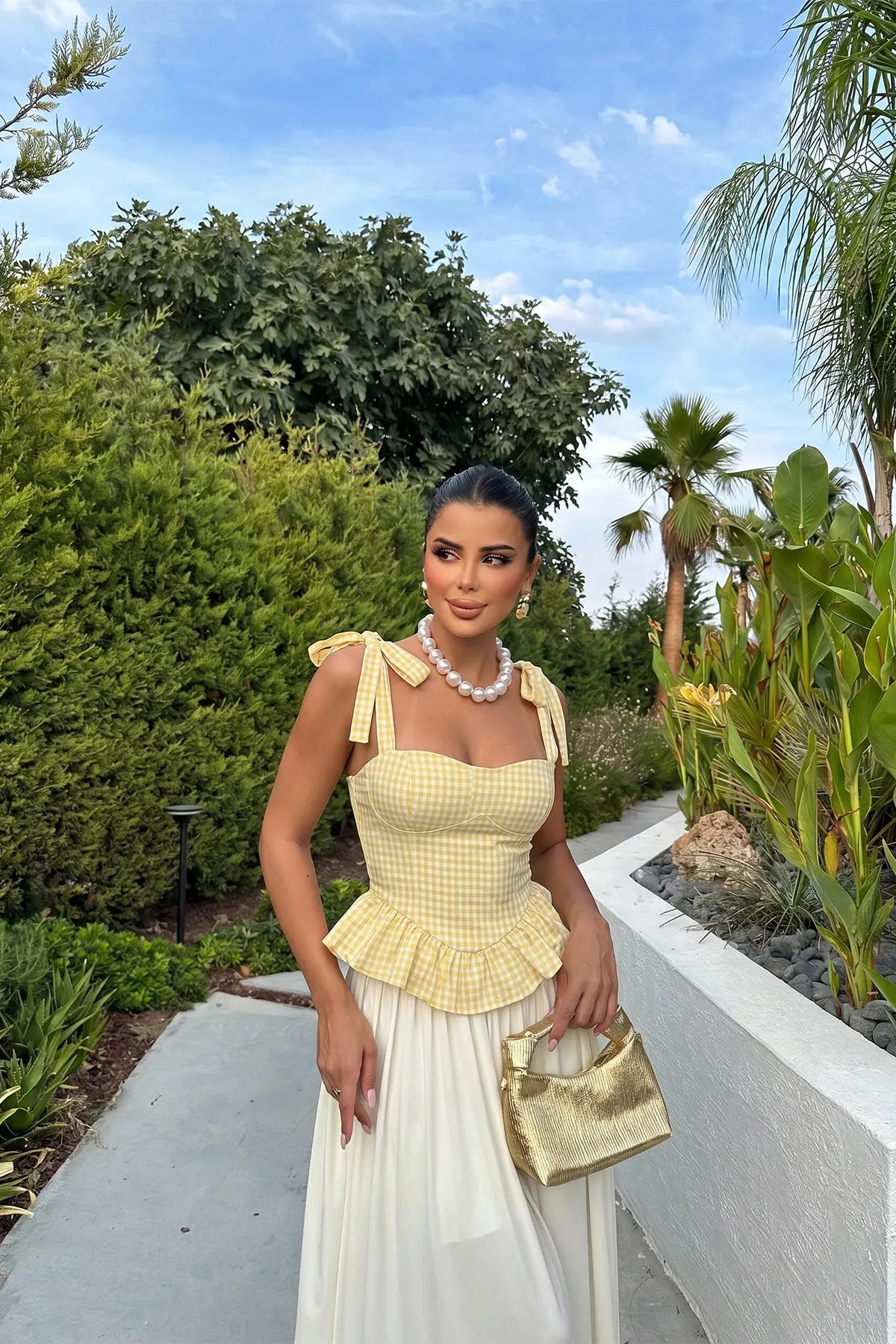 Sarı Askılı Crop Top