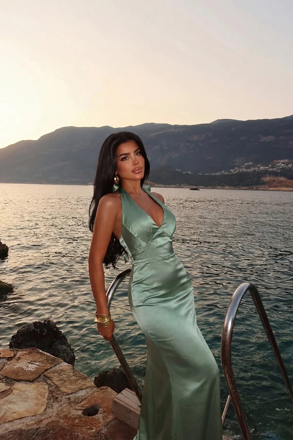 Çağla Yeşili Sartoria Uzun Elbise