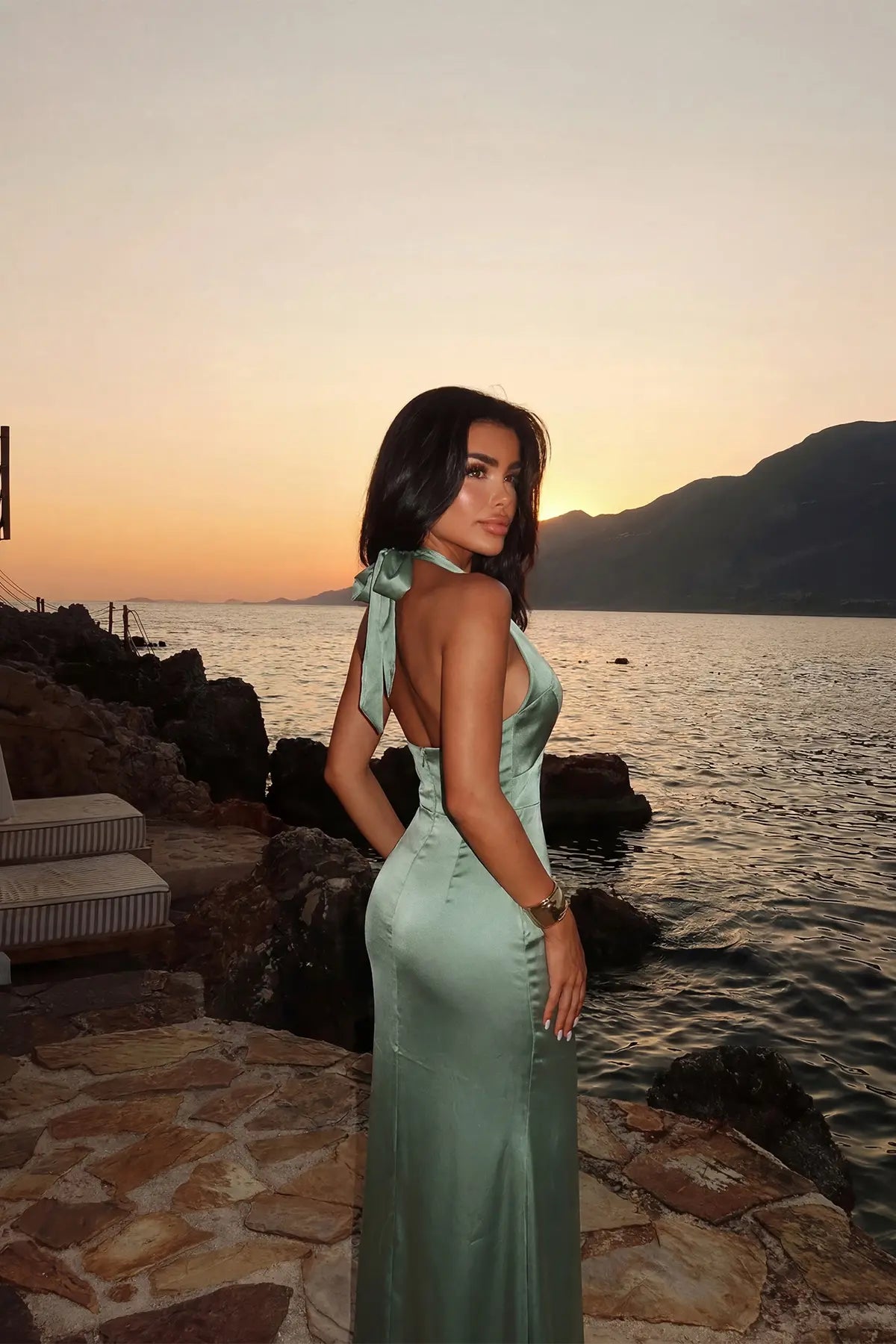 Çağla Yeşili Sartoria Uzun Elbise