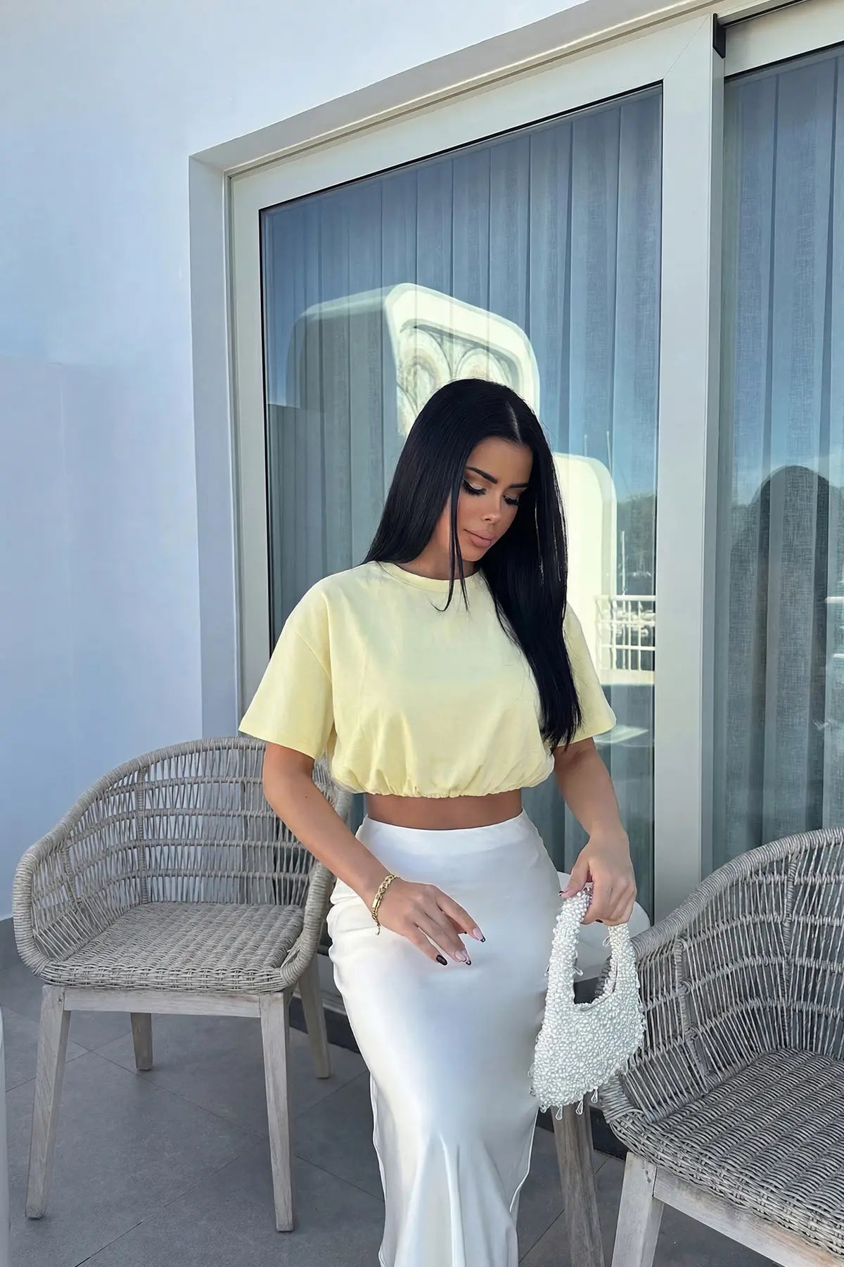 Sarı Basic Crop Top