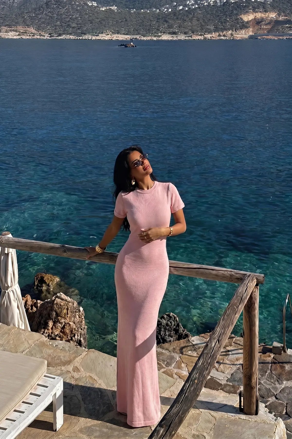 Pembe Triko Uzun Elbise