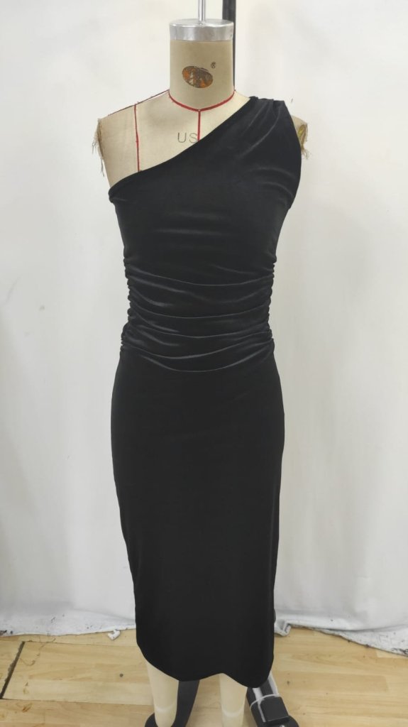 Women's One Shoulder Cut-Out Detail Long Velvet Dress, 27235