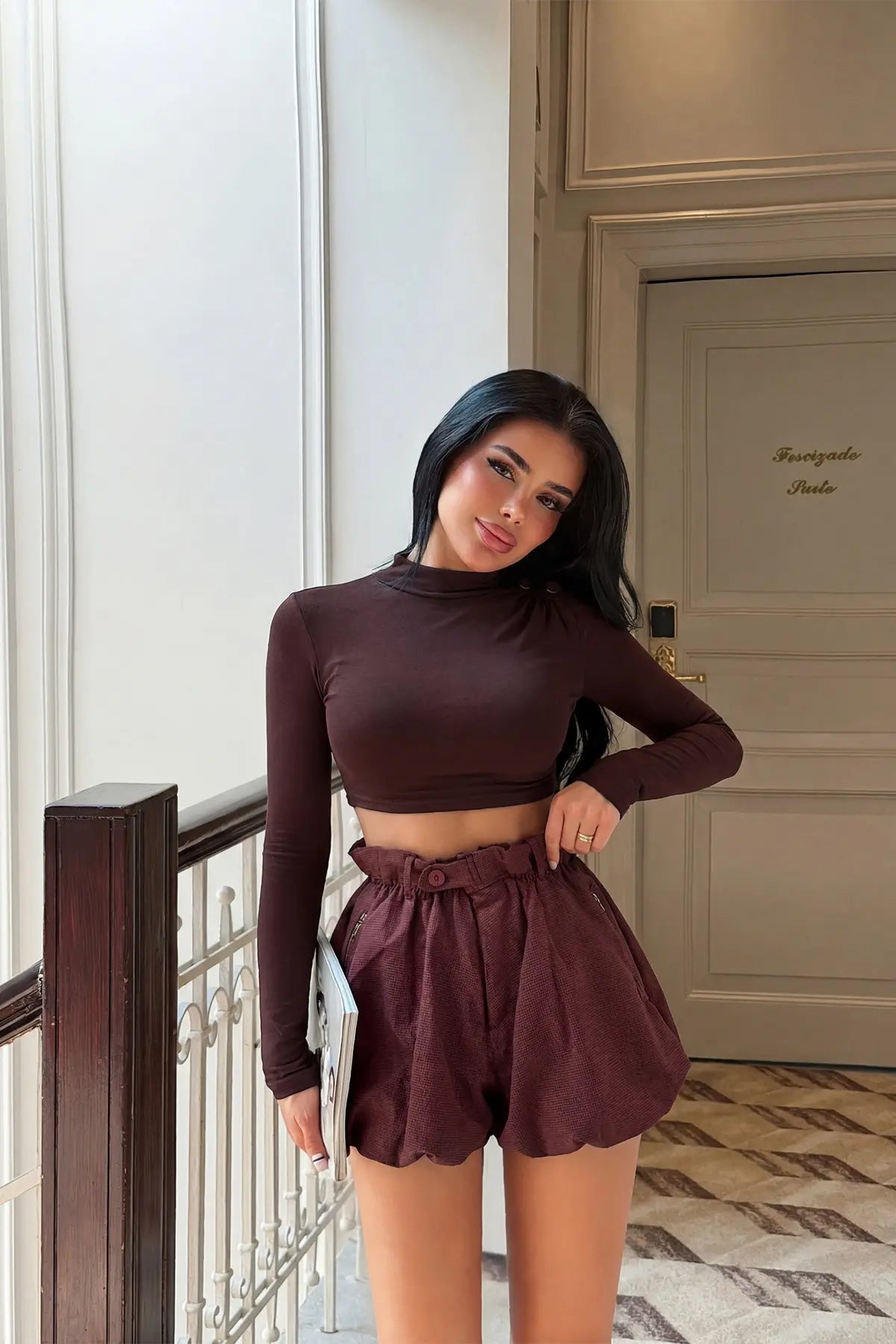 Bordo Guizio Mini Etek Görünümlü Şort