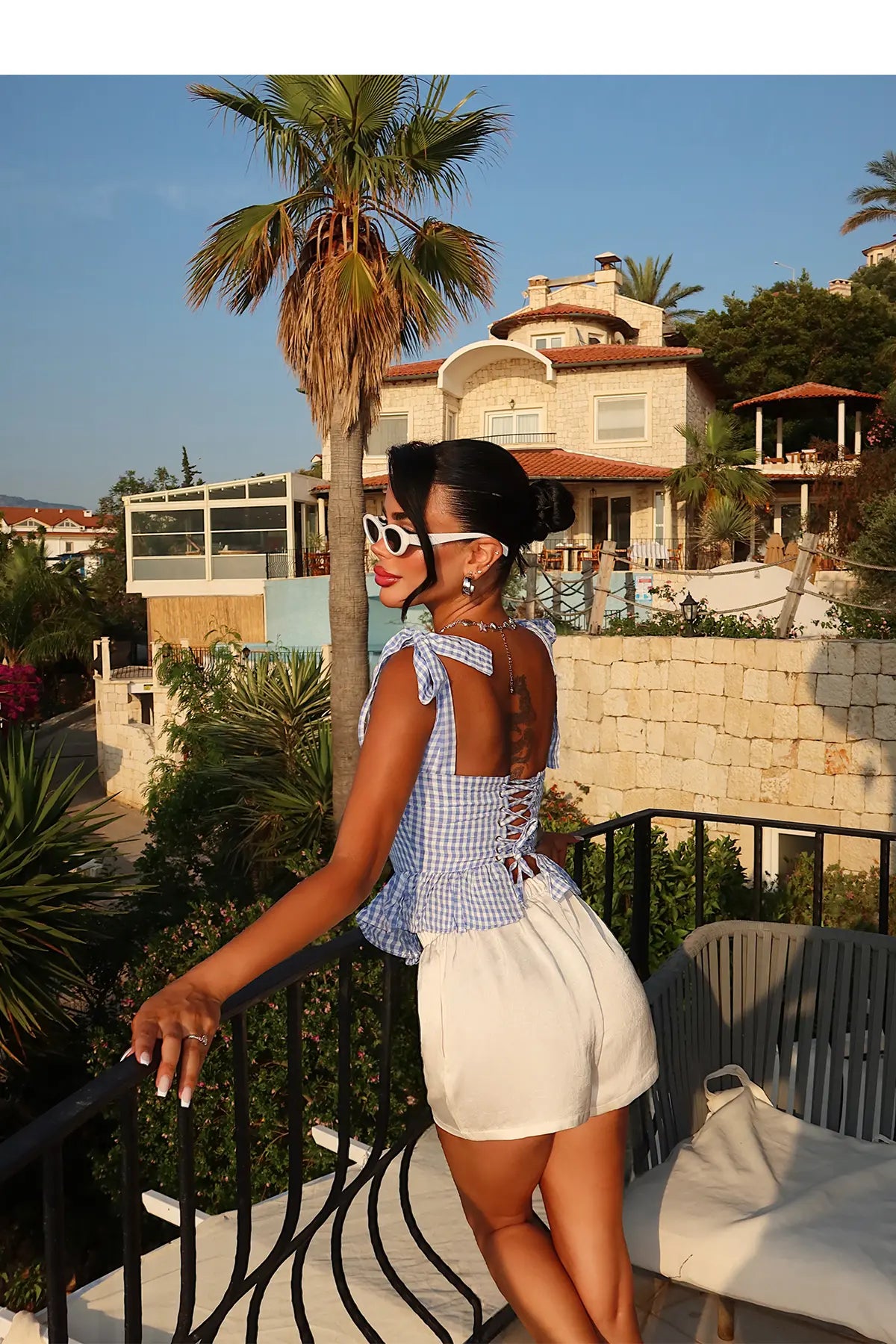 Mavi Askılı Crop Top