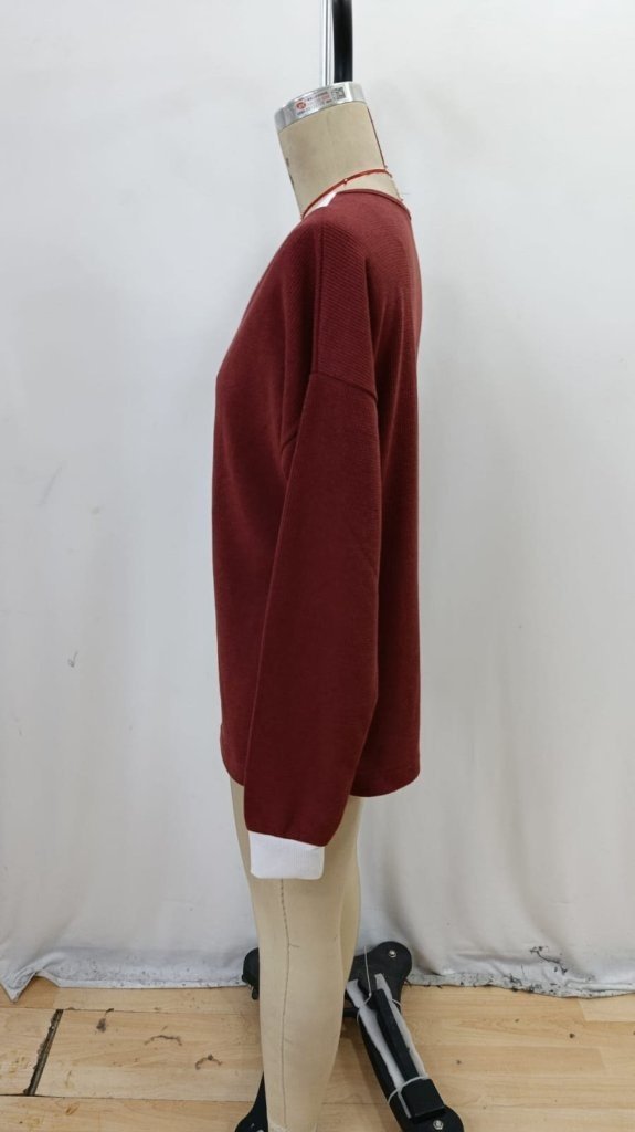 Women's Long Sleeve V-Neck Waffle Blouse, 32082