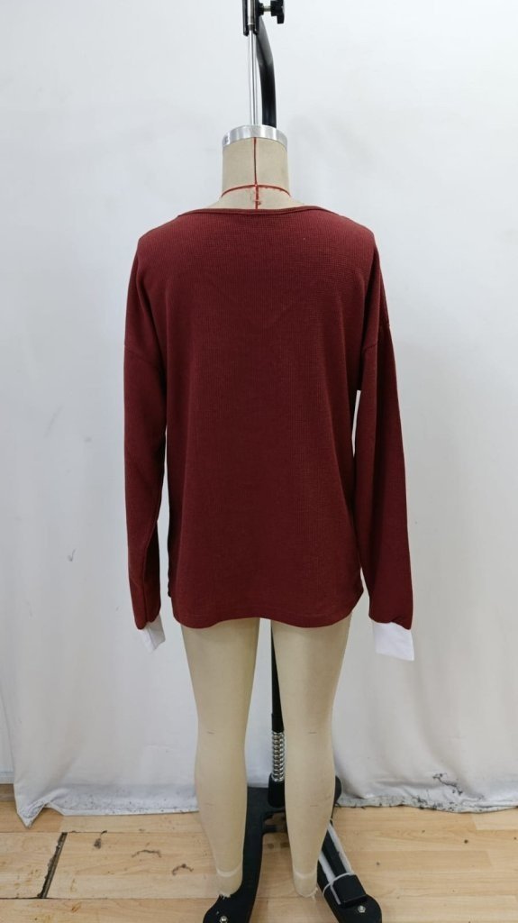 Women's Long Sleeve V-Neck Waffle Blouse, 32082