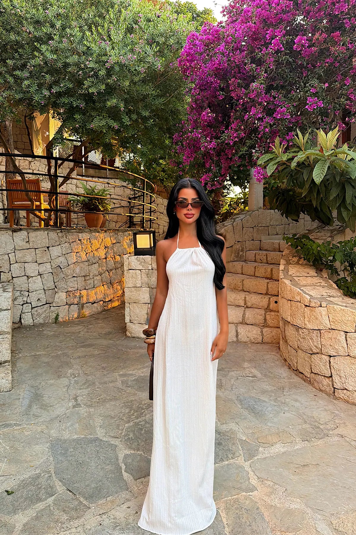 Beyaz Halter Yaka Elbise
