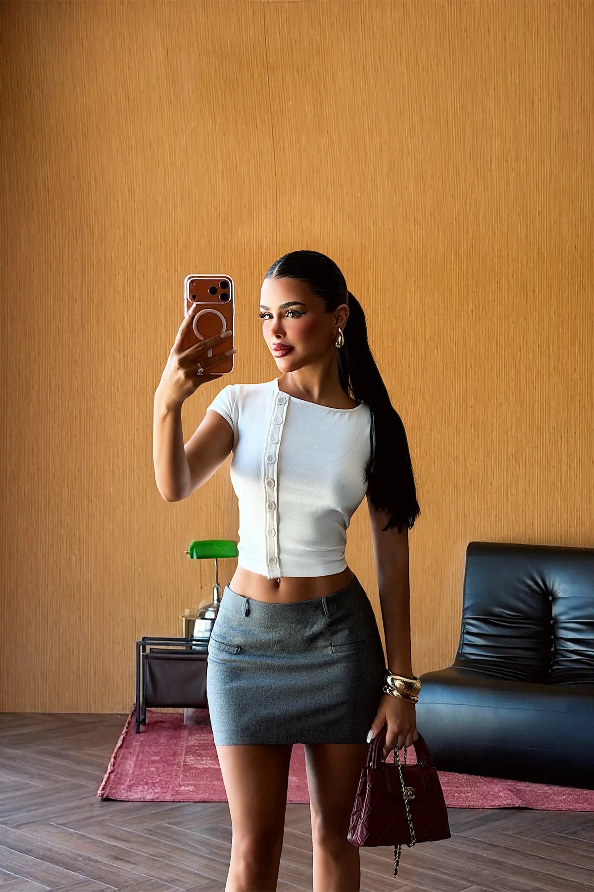 Beyaz Düğme Detay Crop Top
