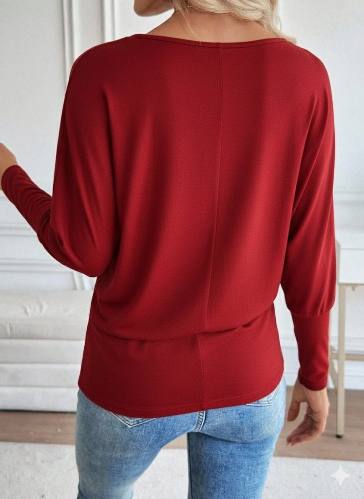 Women's Long Sleeve Round Neck Pearl Viscose Blouse, 28685