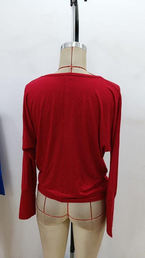 Women's Long Sleeve Round Neck Pearl Viscose Blouse, 28685