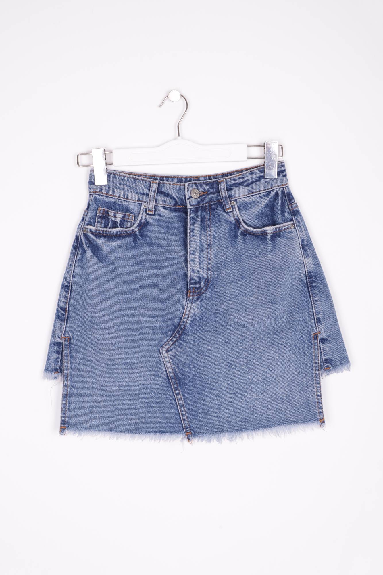 Kalp Cepli Şort Etek - Orta Mavi Kot - (S-XL) - 6