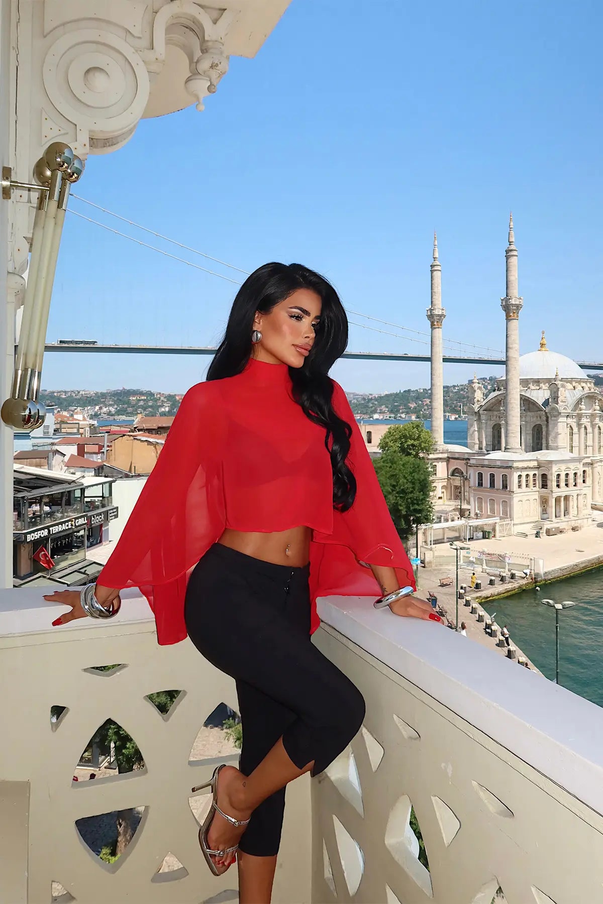 Kırmızı Transparan Bluz