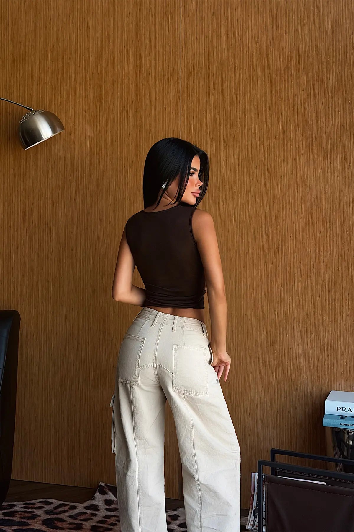 Kahverengi Büzgülü Crop Top