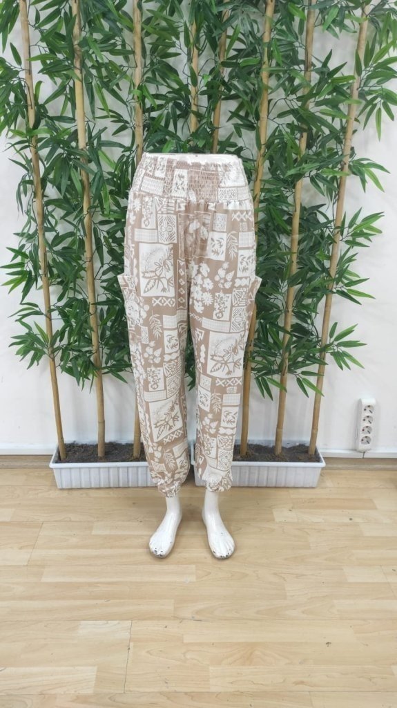 Women's Ethnic Pattern Cargo Pocket Detail Supima Pants, 31627
